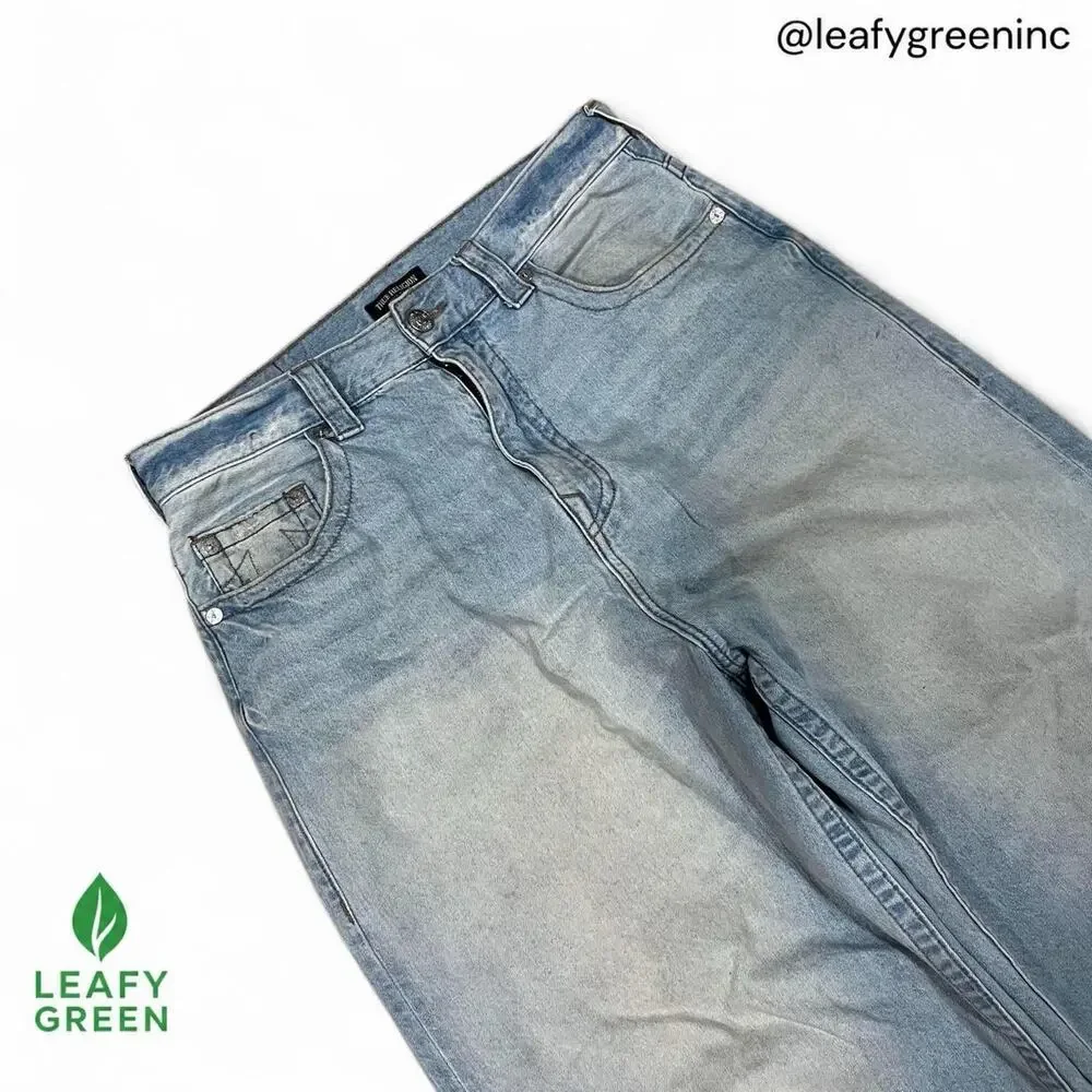 True Religion Light Wash Wide Leg Baggy Jeans us sz 34x30 Flared Horseshoe Ultra